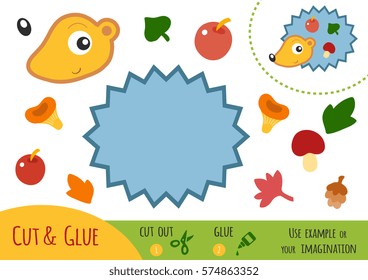 Education paper game for children, Hedgehog. Use scissors and glue to create the image.