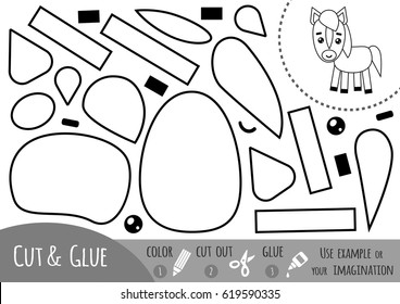 Education paper game for children, Horse. Use scissors and glue to create the image.