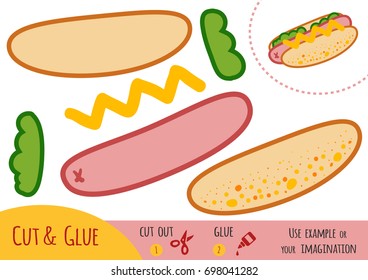 Education paper game for children, Hot dog. Use scissors and glue to create the image.