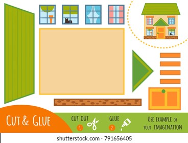 Education paper game for children, House. Use scissors and glue to create the image.