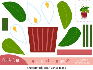 Education paper game for children, Houseplant, Peace Lily. Use scissors and glue to create the image.