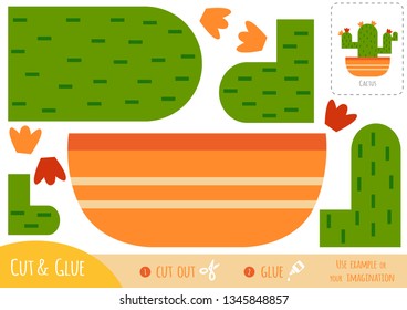 Education paper game for children, Houseplant, Cactus. Use scissors and glue to create the image.