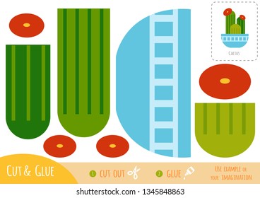 Education paper game for children, Houseplant, Cactus. Use scissors and glue to create the image.