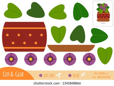 Education paper game for children, Houseplant, Viola plant. Use scissors and glue to create the image.