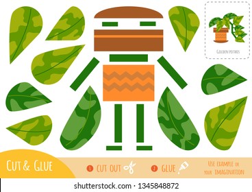 Education paper game for children, Houseplant, Golden pothos. Use scissors and glue to create the image.