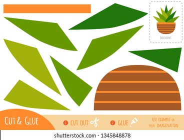 Education paper game for children, Houseplant, Succulent. Use scissors and glue to create the image.