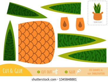 Education paper game for children, Houseplant, Snake plant. Use scissors and glue to create the image.