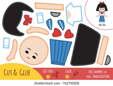 Education paper game for children, Japanese schoolgirl. Use scissors and glue to create the image.