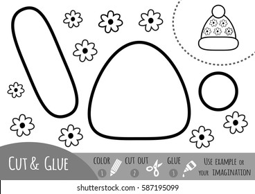 Education paper game for children, knitted hat. Use color pencils, scissors and glue to create the image.