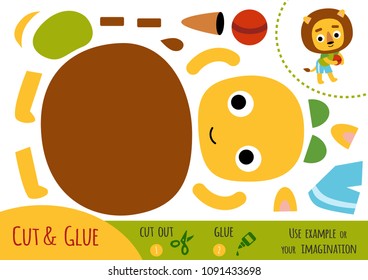 Education paper game for children, Lion and a ball. Use scissors and glue to create the image.