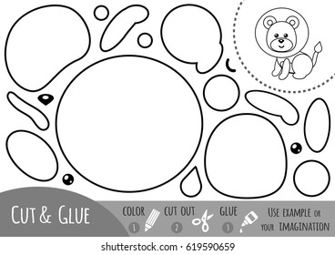 Education paper game for children, Lion. Use scissors and glue to create the image.