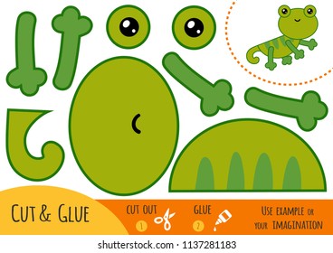 Education paper game for children, Lizard. Use scissors and glue to create the image.