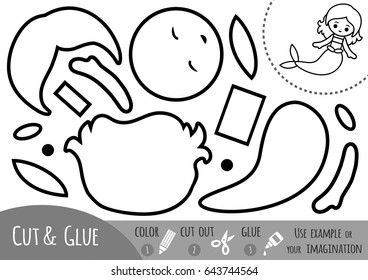 Education paper game for children, Mermaid. Use scissors and glue to create the image.