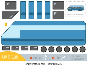 Education paper game for children, Metropolitan railway train. Use scissors and glue to create the image.