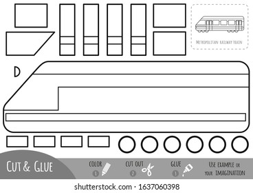 Education paper game for children, Metropolitan railway train. Use scissors and glue to create the image.