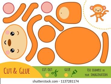Education paper game for children, Monkey. Use scissors and glue to create the image.