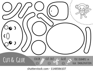 Education paper game for children, Monkey. Use scissors and glue to create the image.