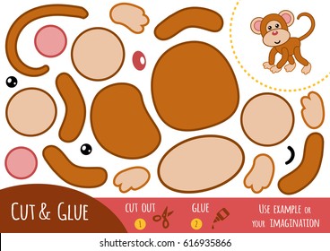 Education paper game for children, Monkey. Use scissors and glue to create the image.