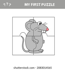 Education paper game for children, Mouse, Rat. My first puzzle for kids
