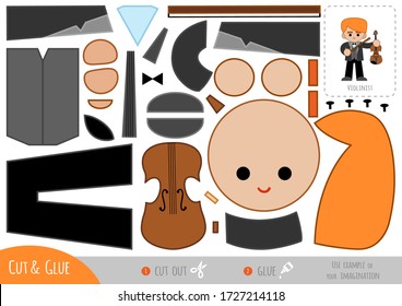 Education paper game for children, Musician man and Violin. Use scissors and glue to create the image.