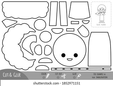 Education paper game for children, Musician woman and flute. Use scissors and glue to create the image.