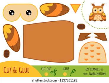 Education paper game for children, Owl. Use scissors and glue to create the image.