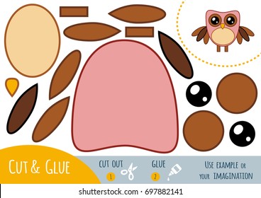 Education paper game for children, Owl. Use scissors and glue to create the image.