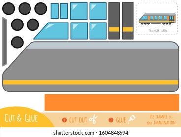 Education paper game for children, Passenger train. Use scissors and glue to create the image.