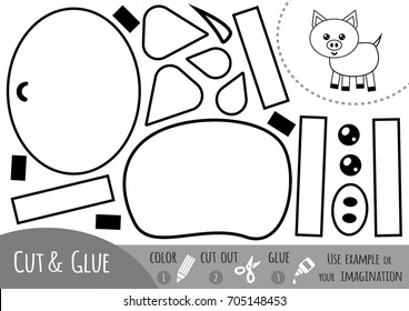 Education paper game for children, Pig. Use scissors and glue to create the image.