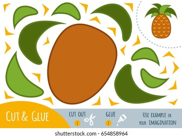 Education paper game for children, Pineapple. Use scissors and glue to create the image.