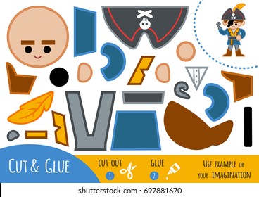 Education paper game for children, Pirate. Use scissors and glue to create the image.