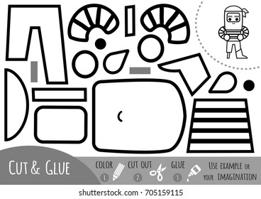 Education paper game for children, Pirate. Use scissors and glue to create the image.