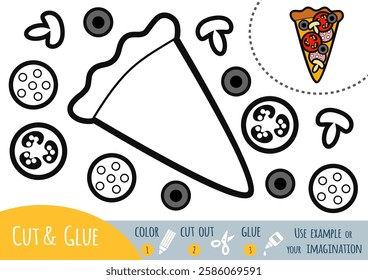 Education paper game for children, Pizza slice. Cut and glue activity game. Use scissors and glue to create the image.