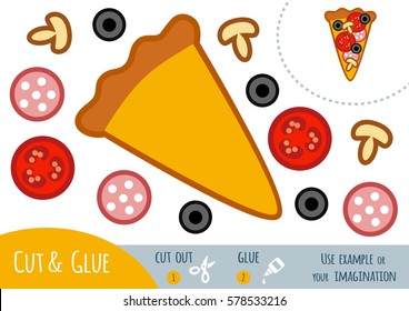 Education paper game for children, Pizza. Use scissors and glue to create the image.