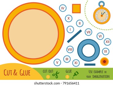 Education paper game for children, Pocket watch. Use scissors and glue to create the image.
