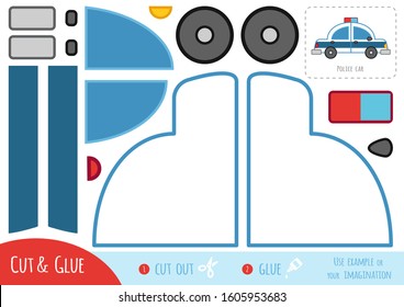 Education paper game for children, Police car. Use scissors and glue to create the image.