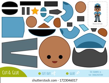 Education paper game for children, Police officer. Use scissors and glue to create the image.