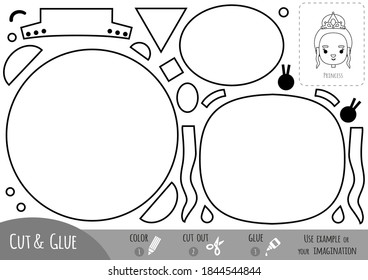 Education paper game for children, Princess. Use scissors and glue to create the image.
