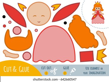 Education paper game for children, Princess. Use scissors and glue to create the image.