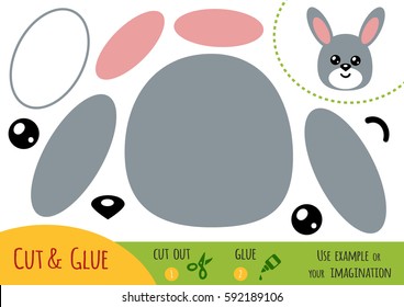 Education paper game for children, Rabbit. Use scissors and glue to create the image.
