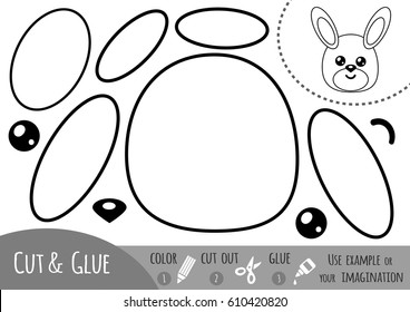 Education paper game for children, Rabbit. Use scissors and glue to create the image.