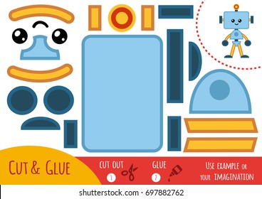 Education paper game for children, Robot. Use scissors and glue to create the image.