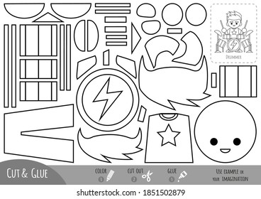 Education paper game for children, Rock drummer. Use scissors and glue to create the image.