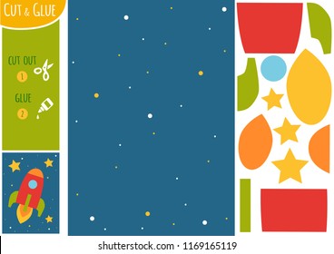 Education paper game for children, Rocket in space. Use scissors and glue to create the image.