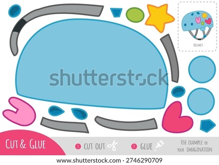 Education paper game for children Roller skating helmet. Use scissors and glue to create the image. Creative fun activity for kids