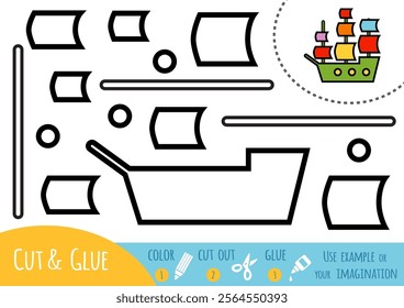 Education paper game for children, Sailing ship. Use scissors and glue to create the image.