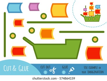 Education paper game for children, Sailing ship. Use scissors and glue to create the image.