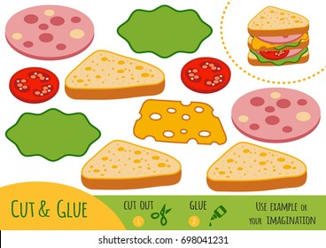 Education paper game for children, Sandwich. Use scissors and glue to create the image.