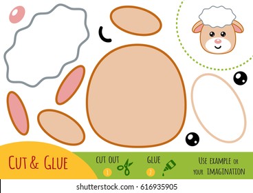 Education paper game for children, Sheep. Use scissors and glue to create the image.