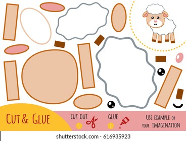 Education paper game for children, Sheep. Use scissors and glue to create the image.